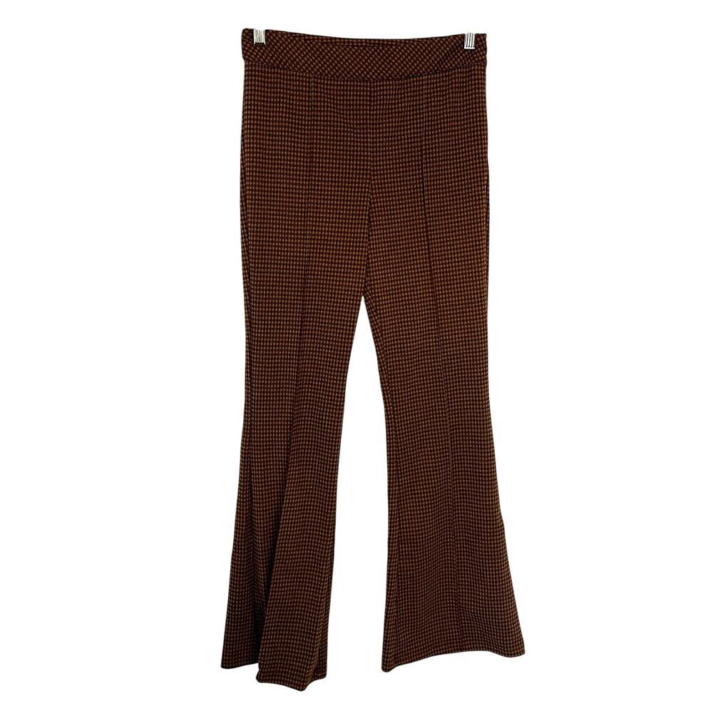 Anthropologie hem & thread orange brown checkered bootcut‎ pants women's size S